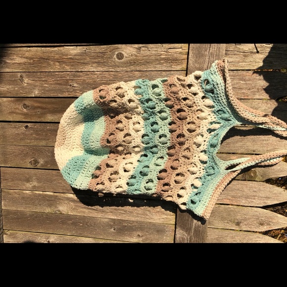 Hand Crafted Handbags - Crochet mesh reusable bag puff stitch seashell